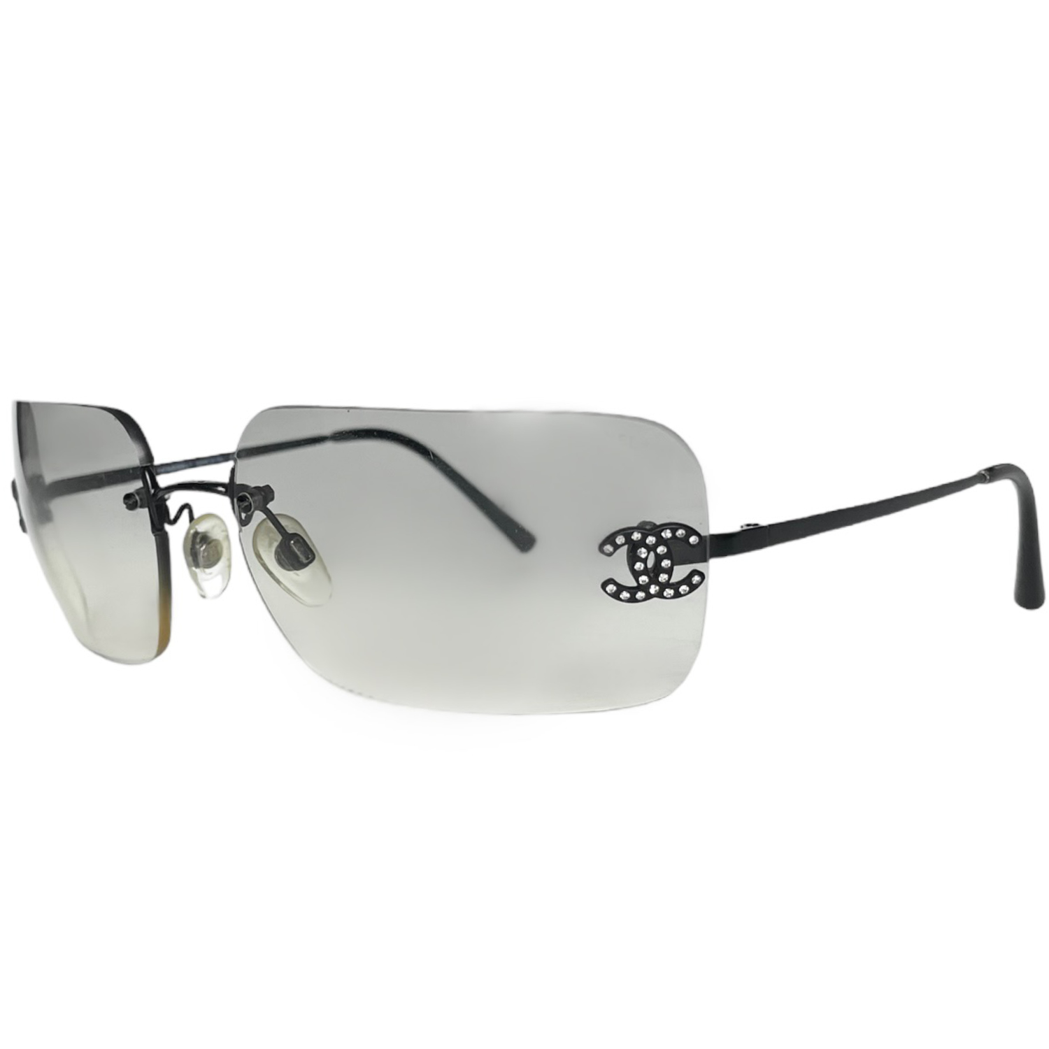 Chanel Diamante Rimless Ombre Sunglasses in Grey / Black