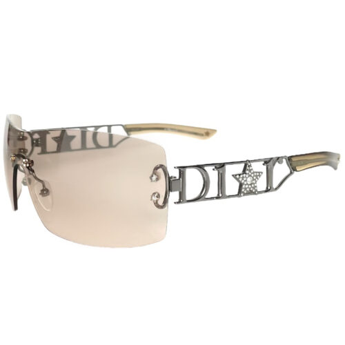 Vintage Dior Star Diamante 'Diorlywood' Rimless Sunglasses in Beige / Pink / Silver | NITRYL