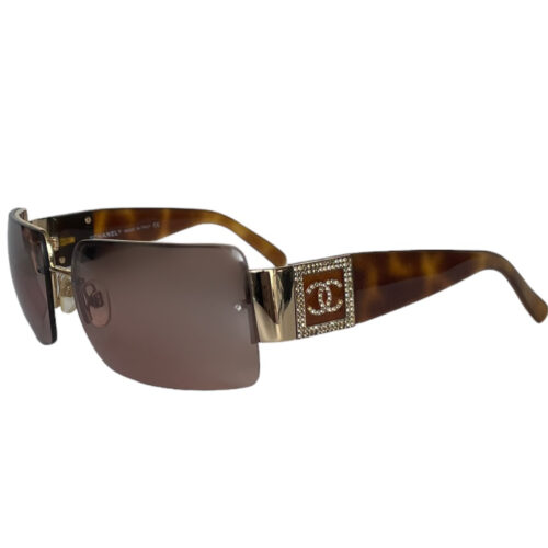 Vintage Chanel Diamante Logo Rimless Sunglasses in Brown / Gold | NITRYL