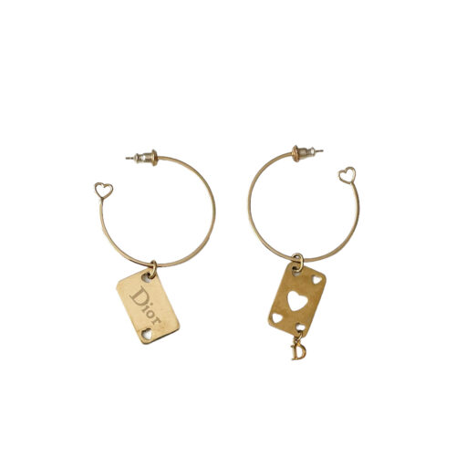 Vintage Dior Logo Playing Cards Hoop Earrings in Gold | NITRYL