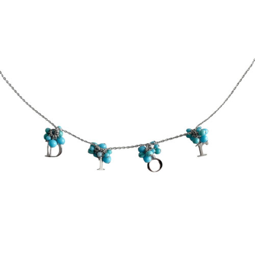 Vintage Dior Spellout Beaded Necklace in Silver / Blue | NITRYL