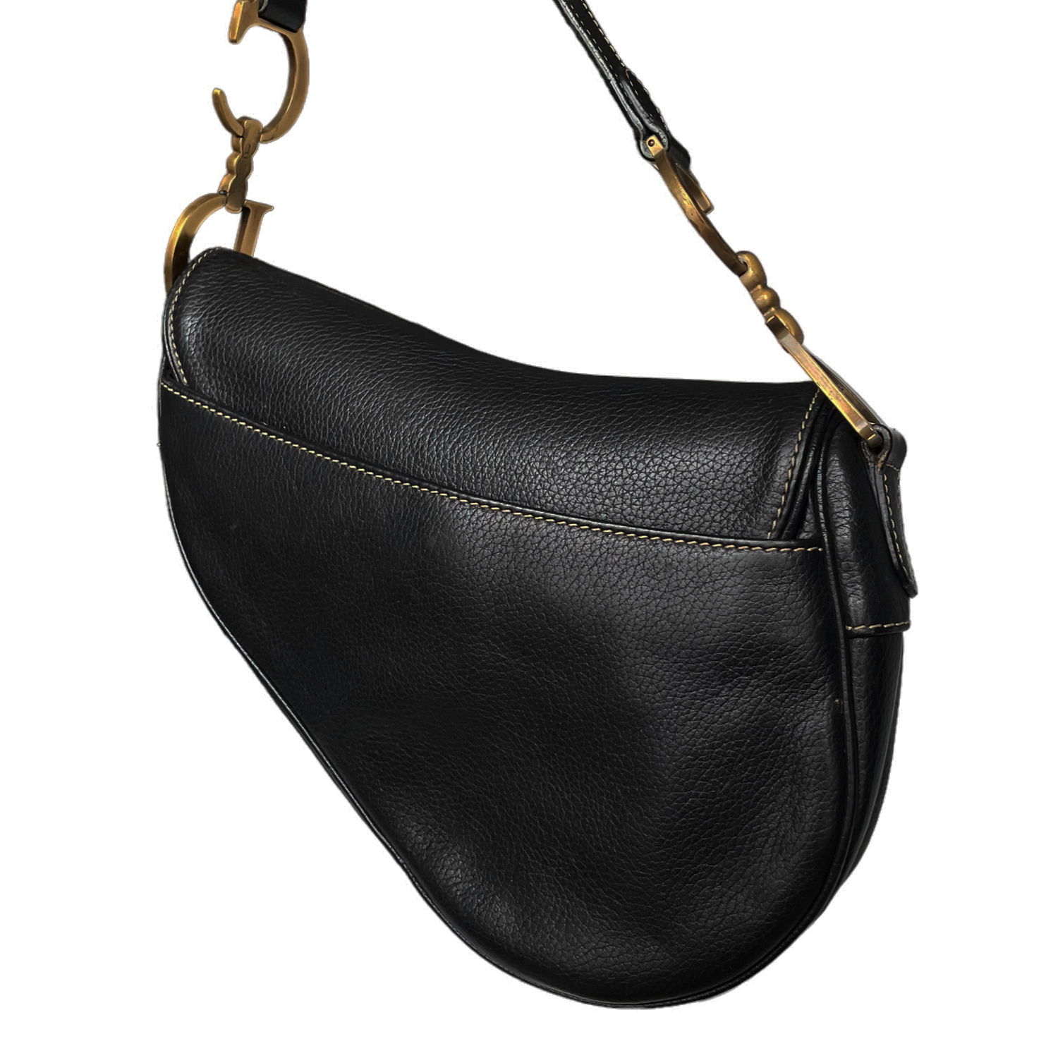Dior Leather Shoulder Saddle Bag in Black / Gold Nitryl