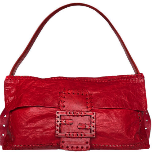 Vintage Fendi XL Oversized Whipstitch Baguette Bag in Red | NITRYL
