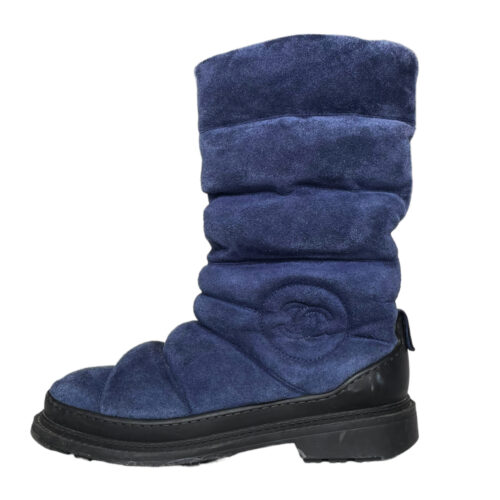 Vintage Chanel Logo Padded Chunky Snow Boots in Blue UK 4 | NITRYL