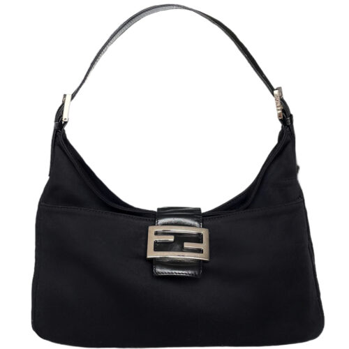 Vintage Fendi Silk Baguette Shoulder Bag in Black / Silver | NITRYL