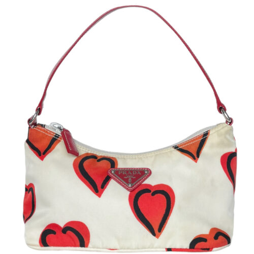 Vintage Prada Heart Print Mini Shoulder Bag in Cream / Red | NITRYL