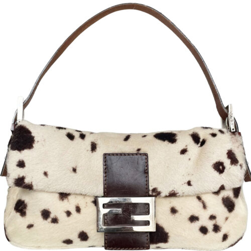 Vintage Fendi Dalmatian Spot Print Shoulder Baguette Bag in Cream / Brown | NITRYL