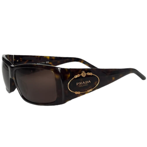 Vintage Prada Logo Wraparound Sunglasses in Tortoiseshell Brown / Gold | NITRYL