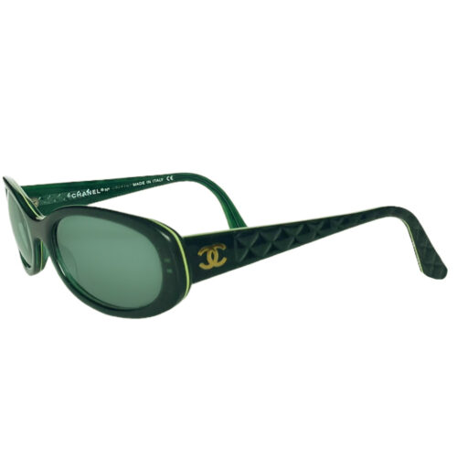 Vintage Chanel Logo Chunky Sunglasses in Green / Gold | NITRYL