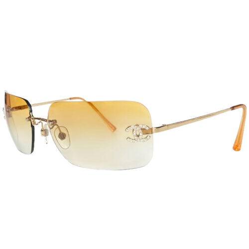 Vintage Chanel Diamante Rimless Sunglasses in Orange / Yellow / Gold | NITRYL