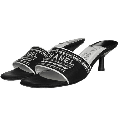 Vintage Chanel Spellout Logo Heels in Black / White UK 5 | NITRYL