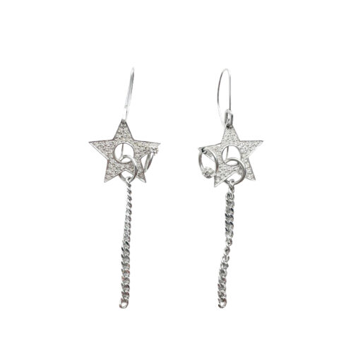 Vintage Dior Diamante Star Hardcore Earrings in Silver | NITRYL