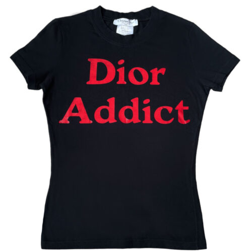 Vintage Dior 'Addict' Spellout T-Shirt Top in Black / Red UK 10 | NITRYL