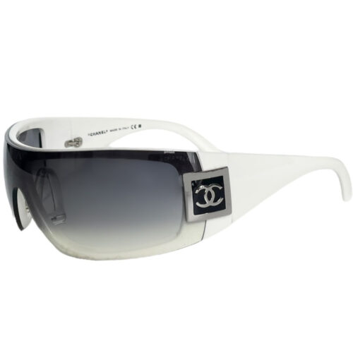 Vintage Chanel Logo Oversized Wraparound Ski Sunglasses in White / Grey | NTRYL