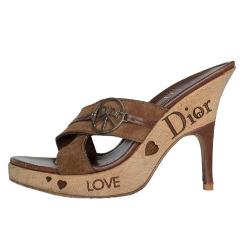 Vintage Dior Peace Logo Wooden Wedge Heels UK 6 | NITRYL