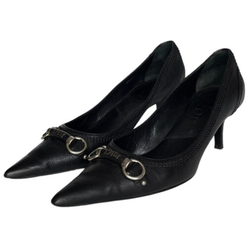 Vintage Dior Logo Heels in Black / Silver UK 3 | NITRYL