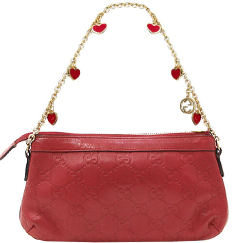 Vintage Vintage Gucci Monogram Heart Chain Mini Shoulder Bag in Red / Gold | NITRYL
