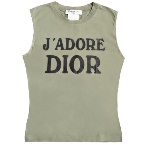 Vintage Dior J'Adore Spellout Tank Vest Top in Khaki / Black UK 8 | NITRYL