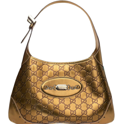 Vintage Gucci Monogram Metallic Leather Shoulder Bag in Gold | NITRYL