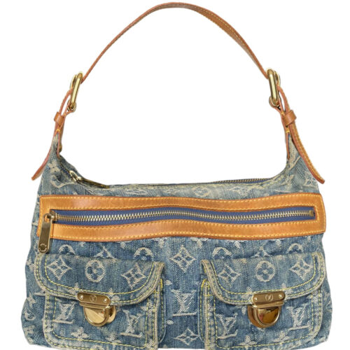 Vintage Louis Vuitton Monogram Denim 'Baggy' Shoulder Bag in Blue | NITRYL