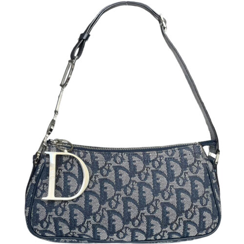 Vintage Dior Trotter Monogram Shoulder Bag in Navy with Silver Spellout Strap | NITRYL