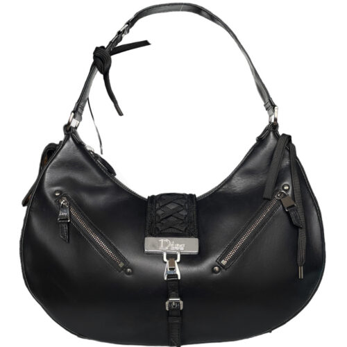 Vintage Dior 'Admit It' Leather Shoulder Bag in Black / Silver | NITRYL