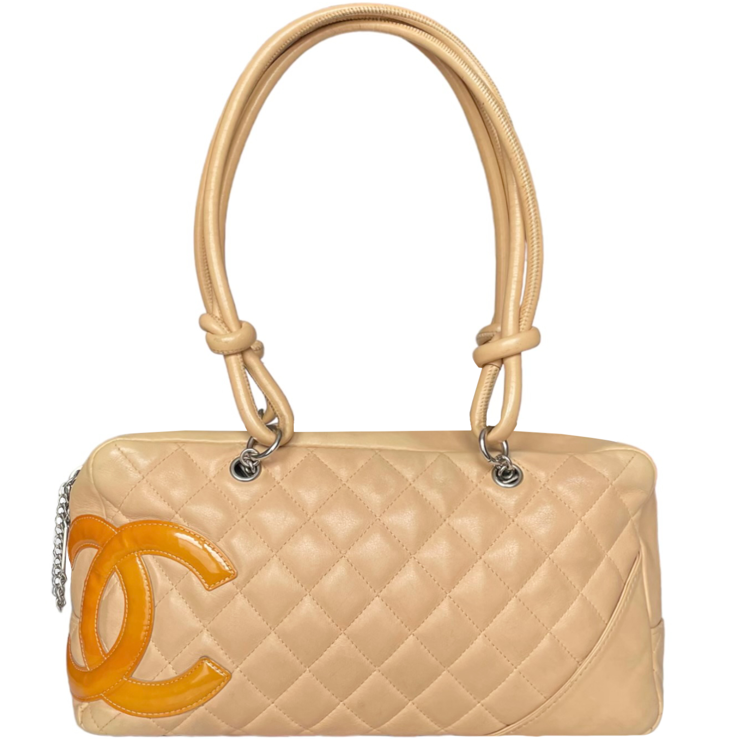 Chanel Logo Quilted Cambon Shoulder Bag in Beige / Orange
