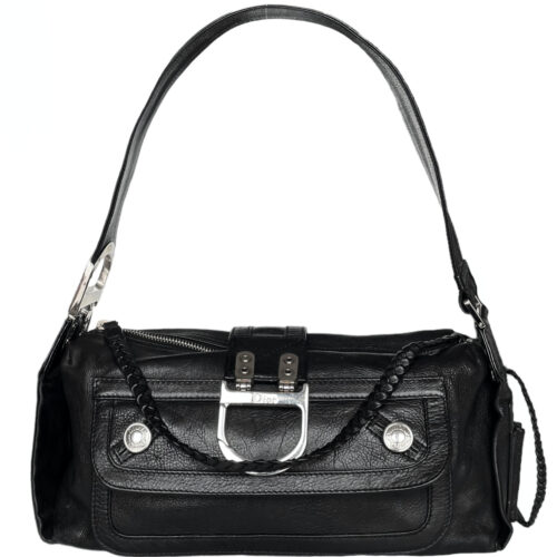 Vintage Dior Leather Flight Shoulder Bag in Black / Silver | NITRYL