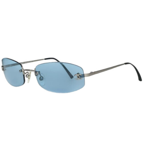 Vintage Chanel Rimless Oval Sunglasses in Blue / Silver | NITRYL