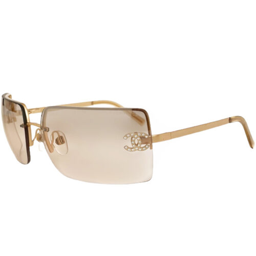 Vintage Chanel Diamante Rimless Sunglasses in Gold | NITRYL