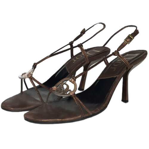 Vintage Dior Logo Strappy Heels in Bronze UK 3.5 | NITRYL