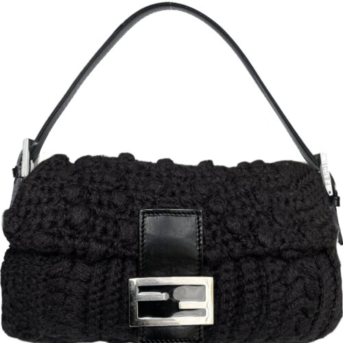 Vintage Fendi Knitted Wool Shoulder Baguette Bag in Black | NITRYL