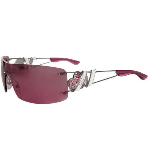 Vintage Dior Diamante Heart Logo Wraparound Sunglasses in Pink / Silver | NITRYL