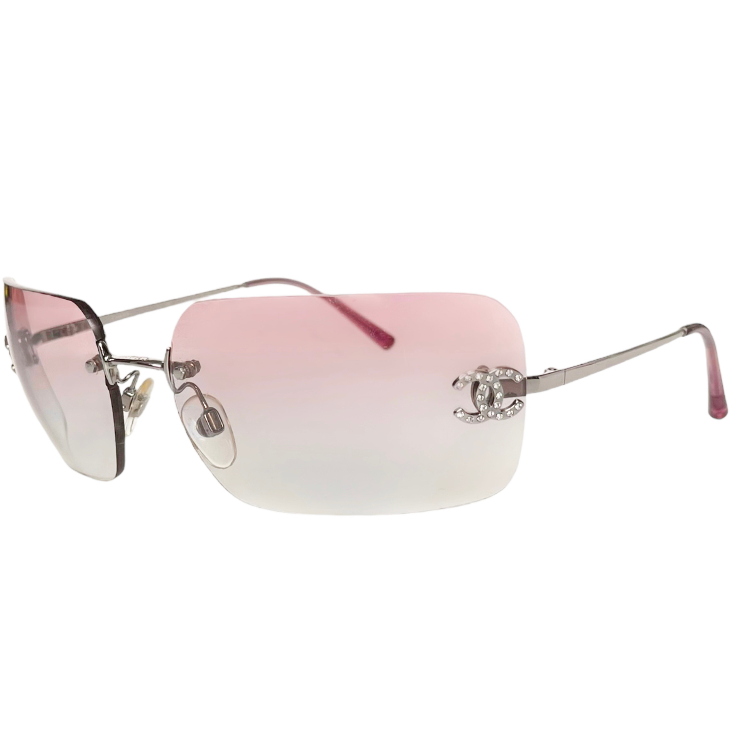 Chanel Diamante Rimless Ombre Sunglasses in Baby Pink / Silver