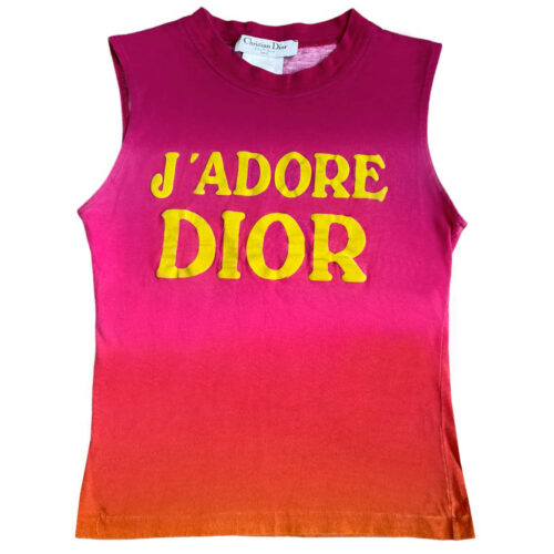 Vintage Dior J'Adore Spellout Tank Vest Top in Pink / Orange Ombre UK 10 | NITRYL
