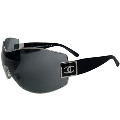 Vintage Chanel Logo Oversized Sunglasses in Black / Silver | NITRYL