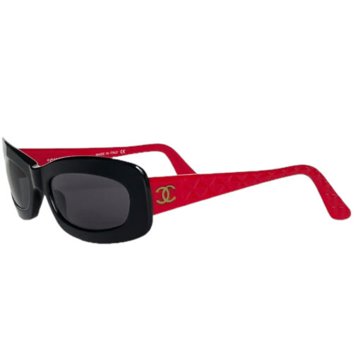Vintage Chanel Logo Chunky Sunglasses in Black / Red / Gold | NITRYL