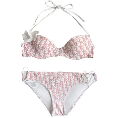 Vintage Dior Monogram Girly Bikini in Baby Pink / White UK 8 | NITRYL