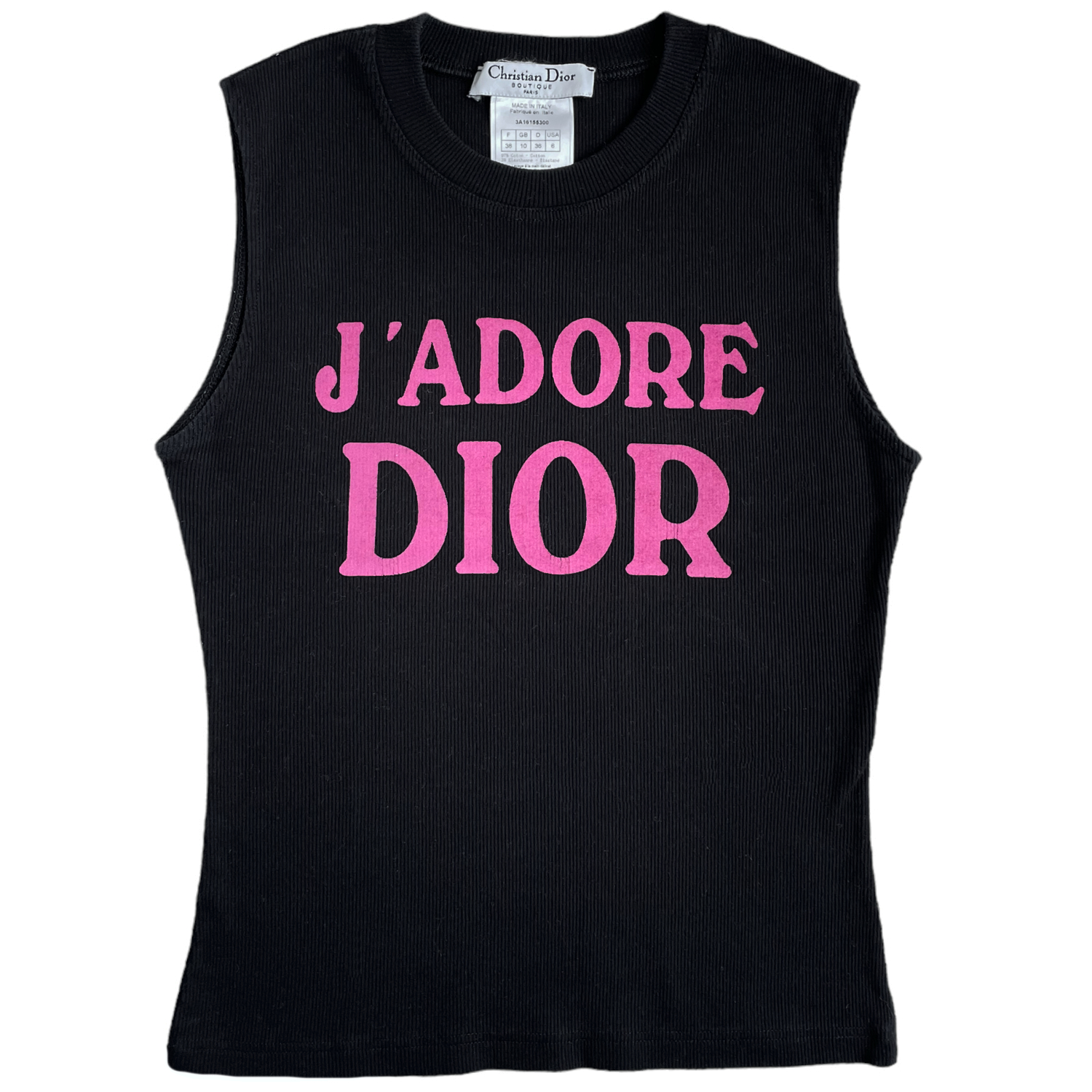 Vintage Dior J'Adore Spellout Tank Vest Top in Black / Pink UK 10 | NITRYL
