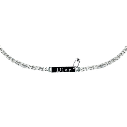 Vintage Dior Piercing Logo Choker Necklace in Silver / Black | NITRYL