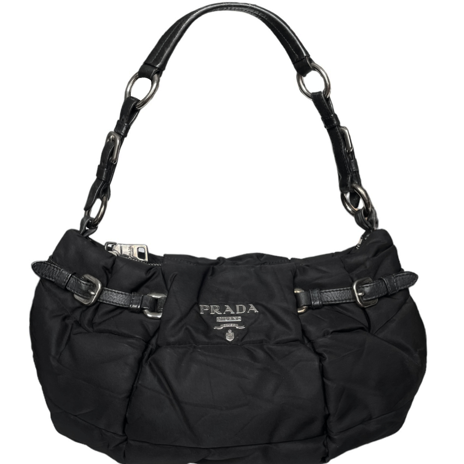 Prada Nylon Padded Shoulder Bag in Black Silver Nitryl