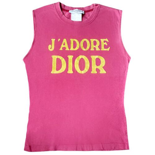 Vintage Dior J'Adore Spellout Tank Vest Top in Pink / Yellow UK 10 | NITRYL