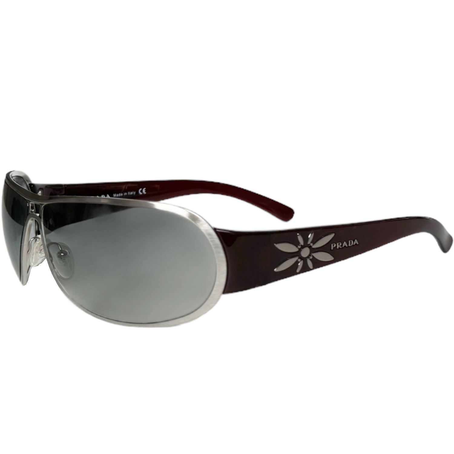 Vintage Prada Flower Logo Rimless Sunglasses in Maroon / Silver | NITRYL