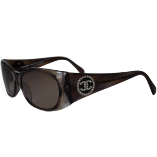 Vintage Chanel Pearl Logo Wraparound Sunglasses in Brown | NITRYL