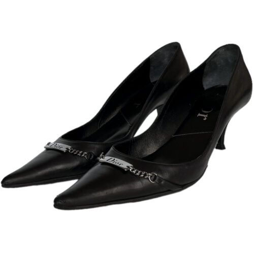 Vintage Dior Logo Heels in Black / Silver UK 4.5 | NITRYL