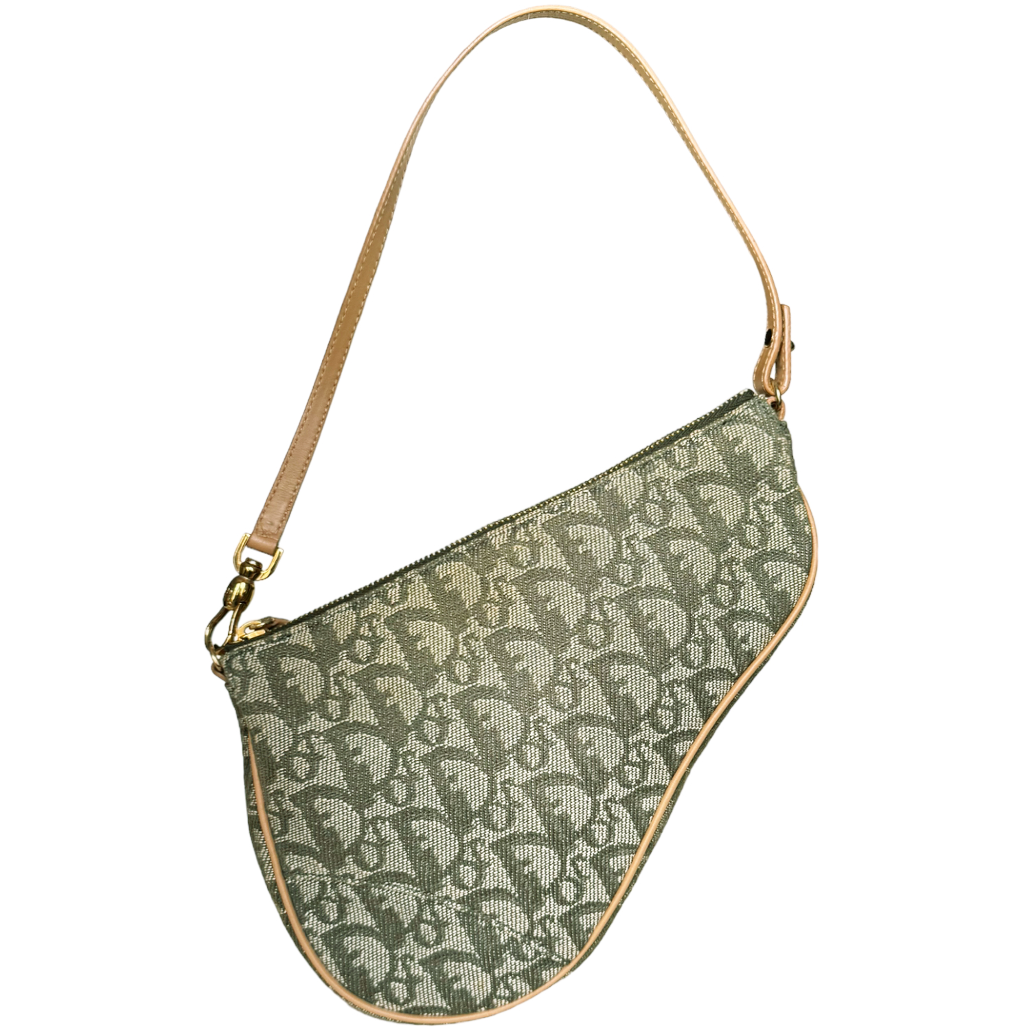 Vintage Dior Trotter Monogram Saddle Shoulder Bag in Olive Green / Tan | NITRYL