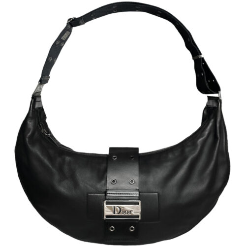 Vintage Dior Street Chic XL Half Moon Shoulder Bag in Black / Silver | NITRYL