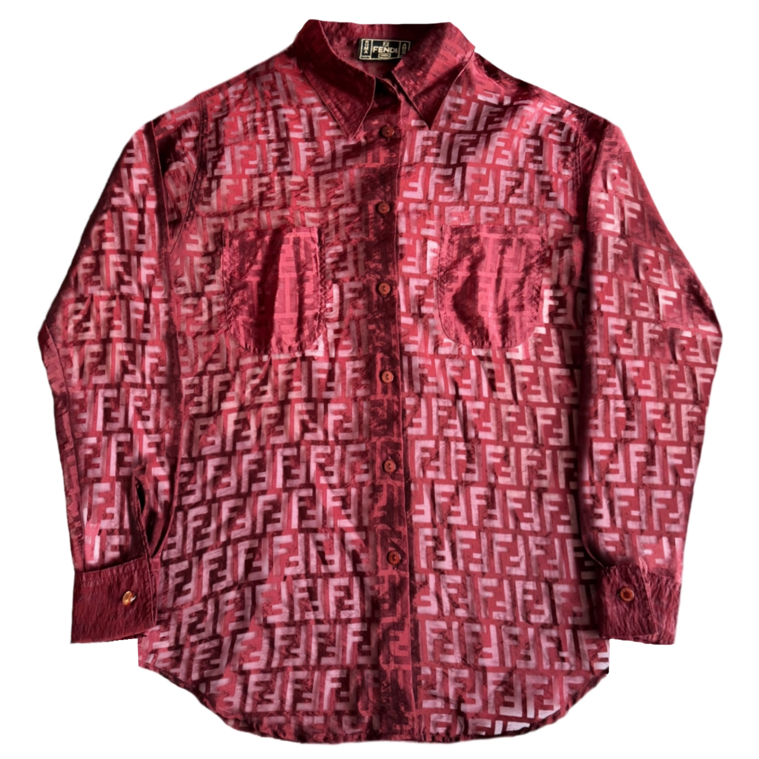 Vintage Fendi Monogram Sheer Button Up Shirt in Maroon | NITRYL