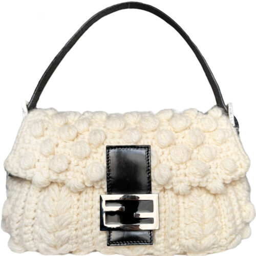 Vintage Fendi Knitted Wool Shoulder Baguette Bag in Cream / White | NITRYL