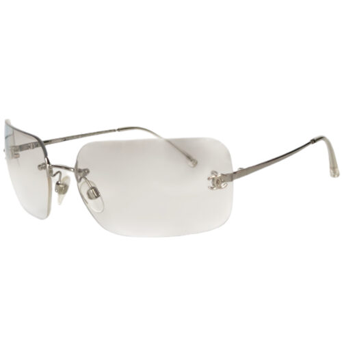 Vintage Chanel Rimless Logo Sunglasses in Clear / Silver | NITRYL